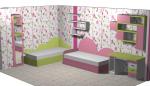 Обзавеждане за детска стая от пдч в бяло,зелено и розово